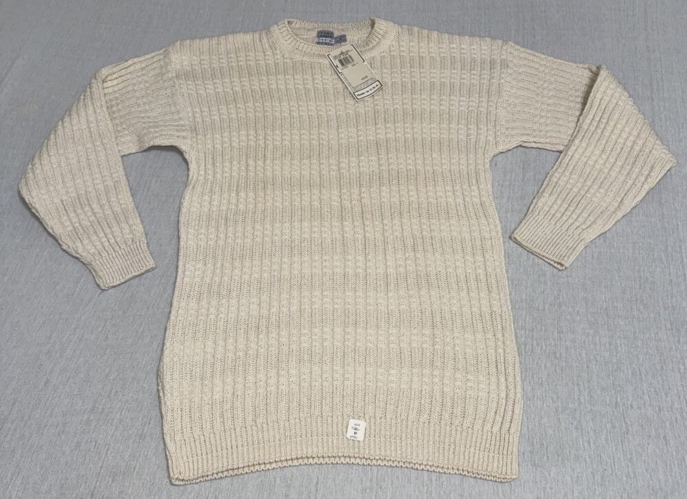 Vtg. Tony Lambert Pullover Sweater Sz L Cream Chunky 100% Cotton Grandpa USA NWT